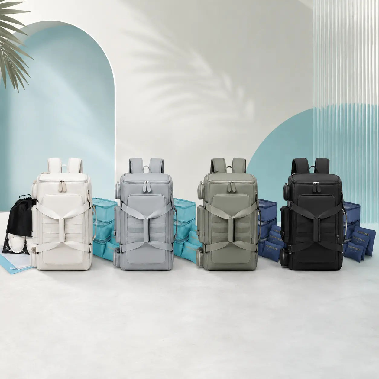 ערכת נסיעות FlexPack במגוון צבעים לבחירה עם תיק גב וארגוניות לאריזה