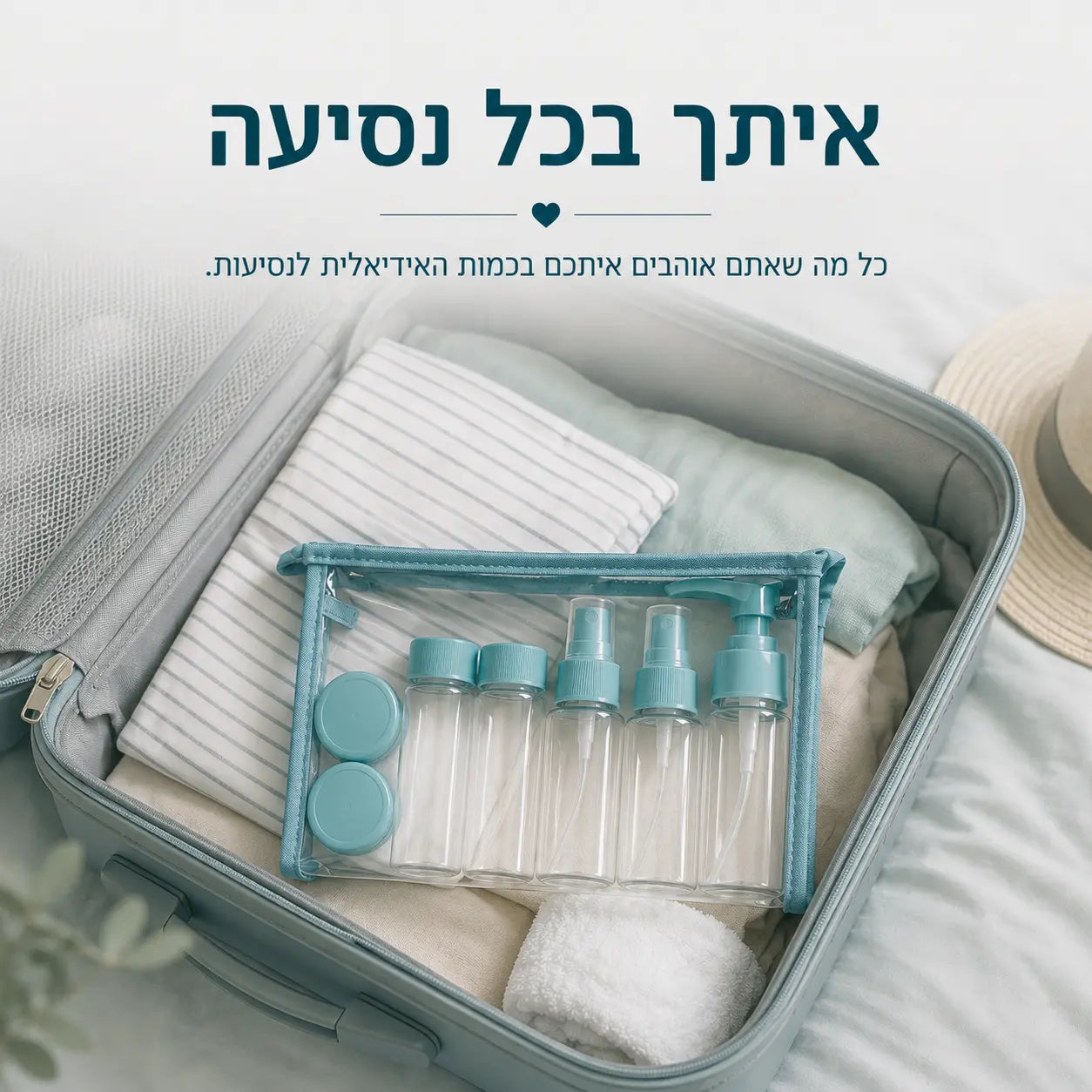 ערכת בקבוקי הנסיעות Refill שומרת על מוצרי הטיפוח מסודרים ונגישים בכל נסיעה