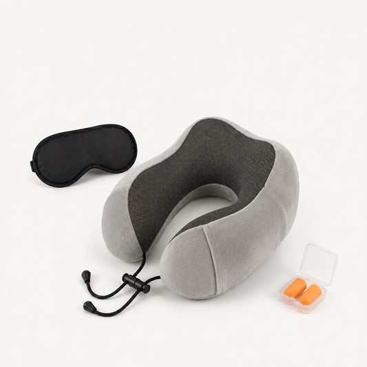 ערכת שינה DreamKit קלאסית לטיסות ונסיעות הכוללת כרית צוואר, מסכת שינה ואטמי אוזניים