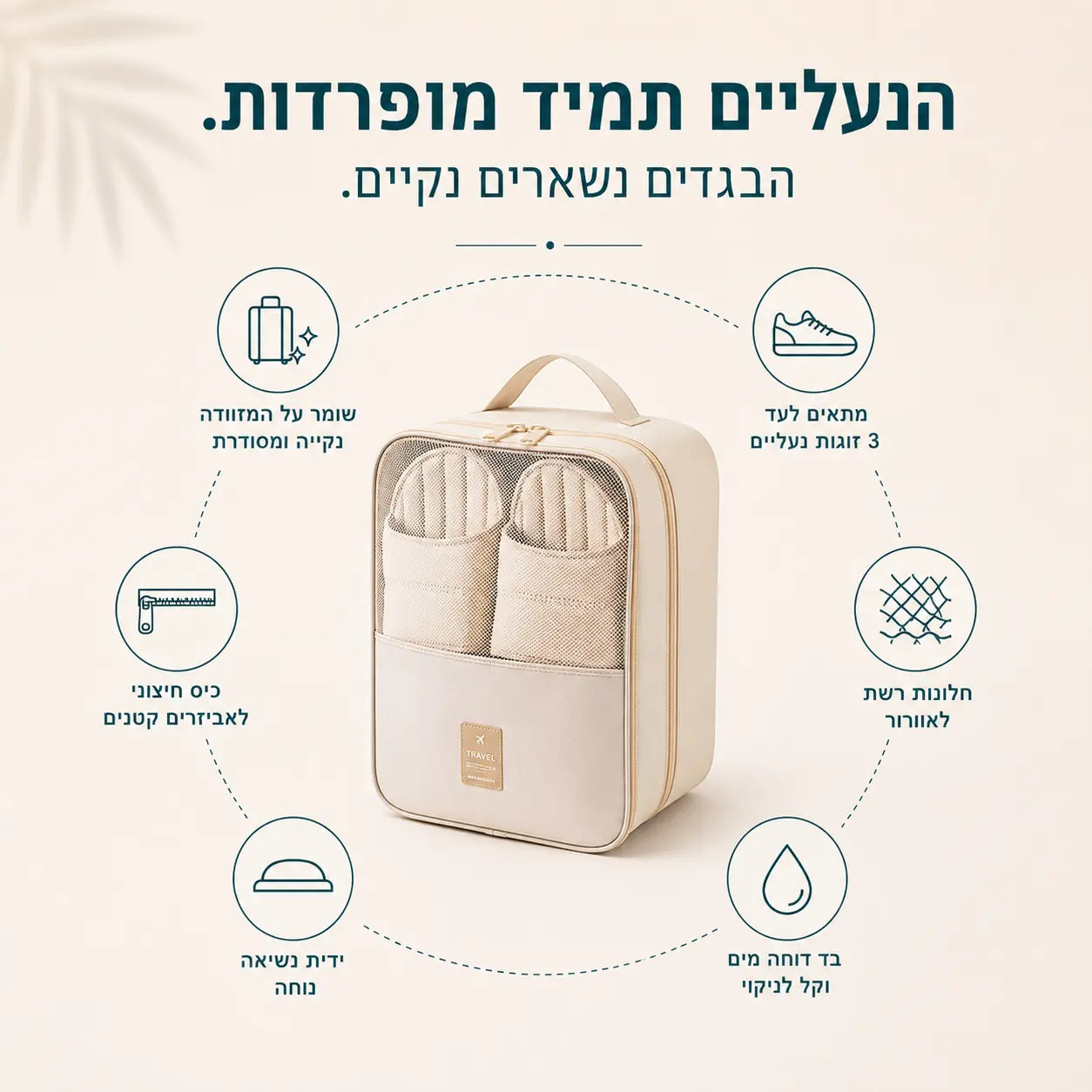 נרתיק נעליים StepPack מכיל עד 3 זוגות נעליים ושומר על סדר והפרדת נעליים במזוודה או בתיק