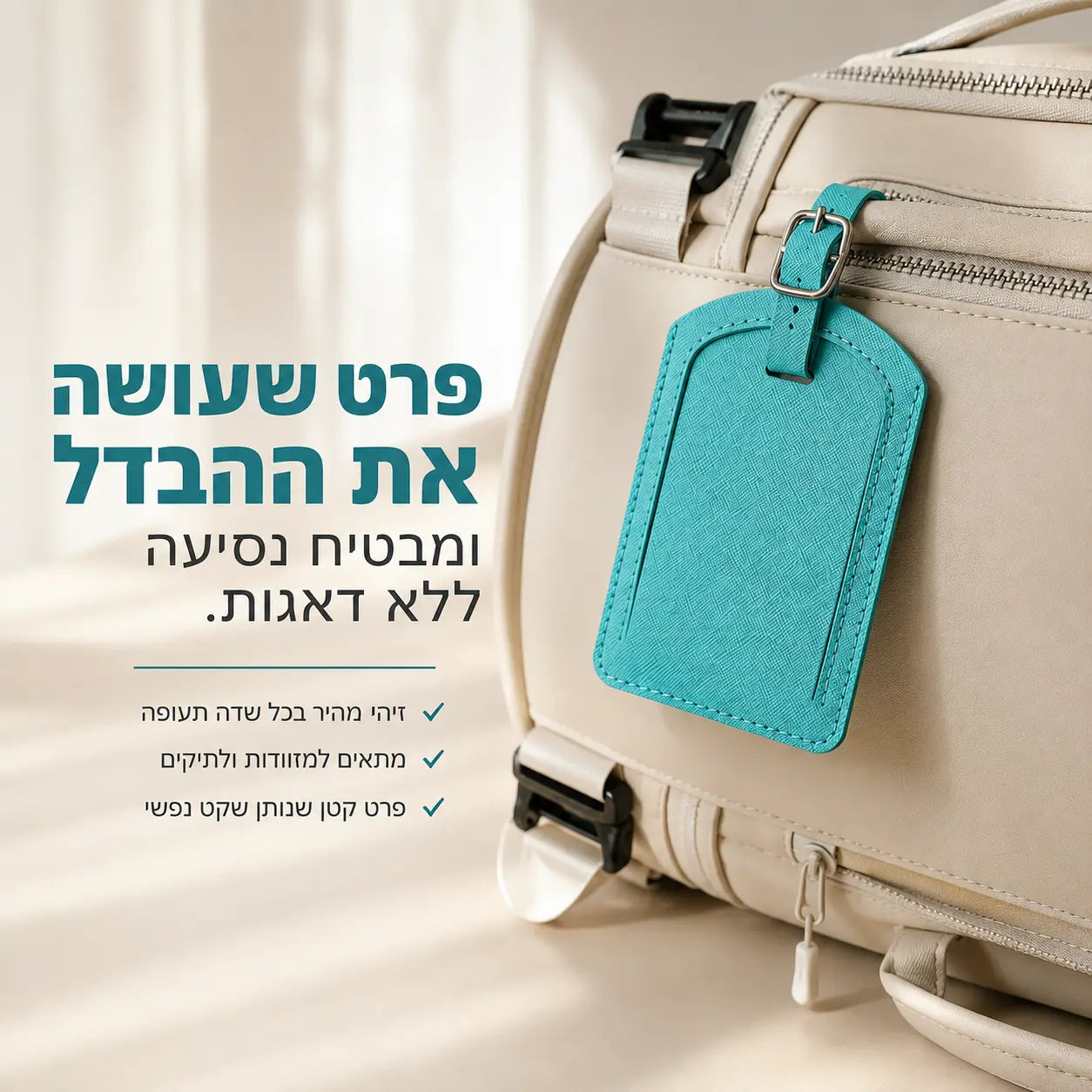 תג שם למזוודה ולתיק KitFlow המאפשר זיהוי מהיר ומתאים למזוודות או תיקים